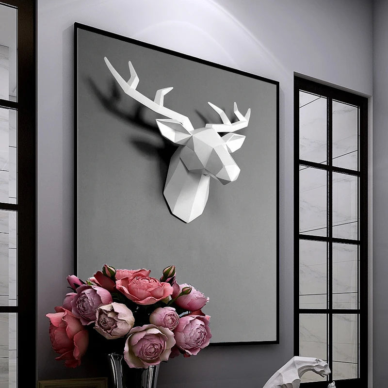 Nordic 3D Deer Head Wall Sculpture – Modern Resin Home Decor