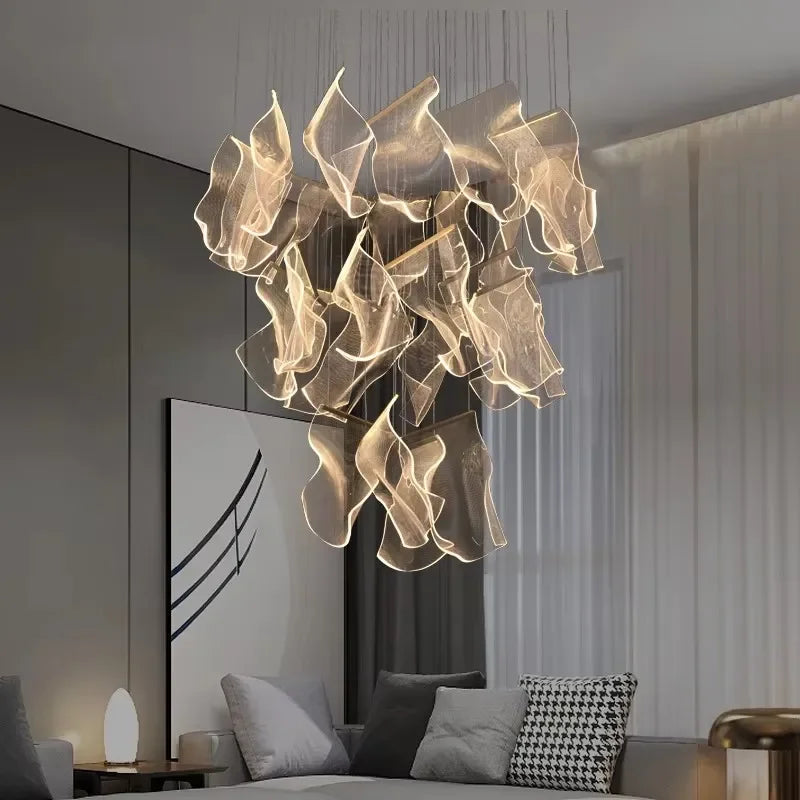Nordic Rotating LED Staircase Chandelier – Postmodern Duplex Pendant Light