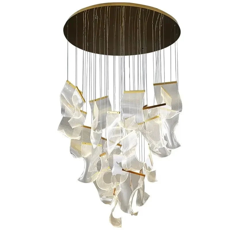 Nordic Rotating LED Staircase Chandelier – Postmodern Duplex Pendant Light