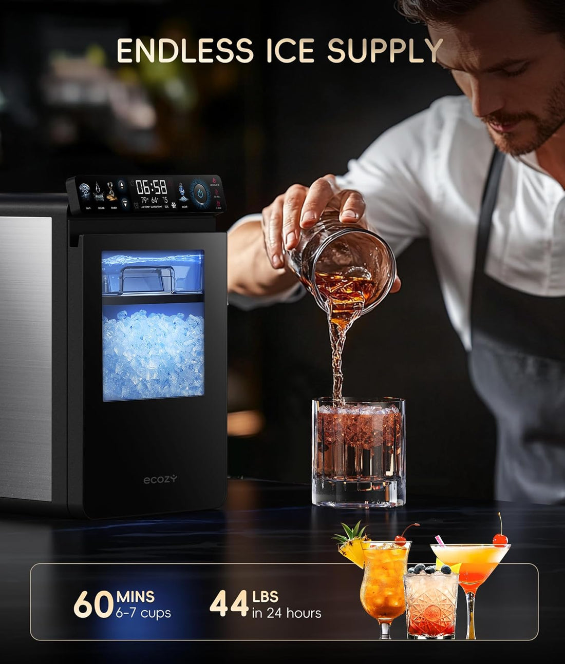 Smart Nugget Ice Maker Countertop –Ice Machine with Full-Color Display, App & Voice Control
