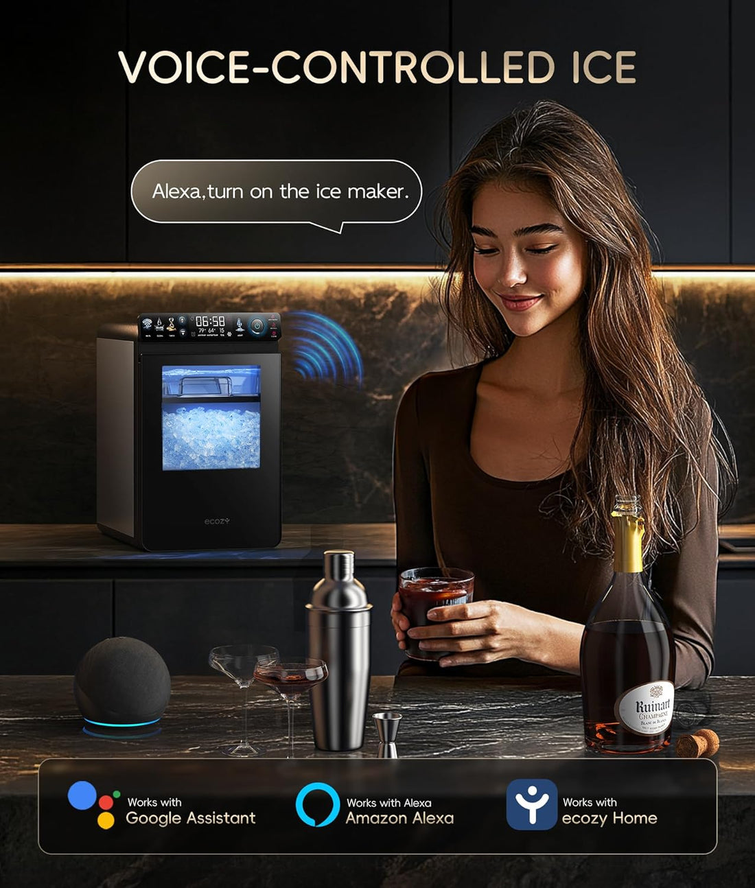 Smart Nugget Ice Maker Countertop –Ice Machine with Full-Color Display, App & Voice Control