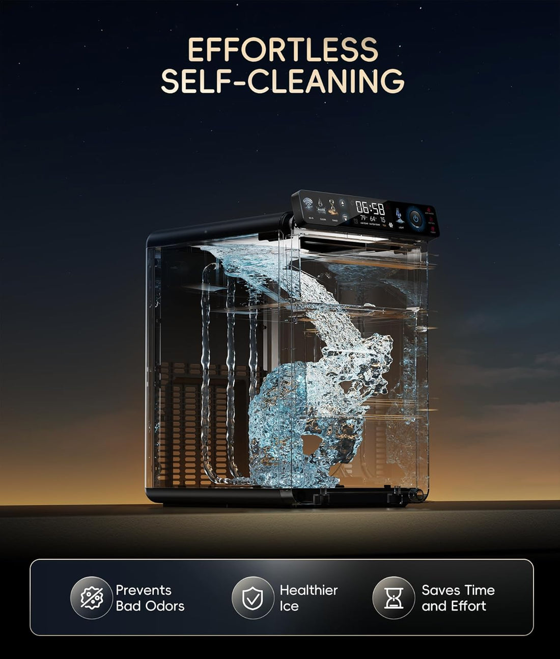 Smart Nugget Ice Maker Countertop –Ice Machine with Full-Color Display, App & Voice Control