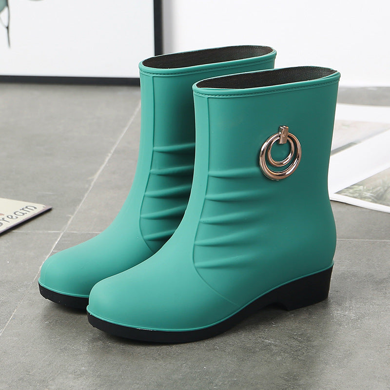 Women's Middle Tube Non-slip Warm With Velvet Rain Boots