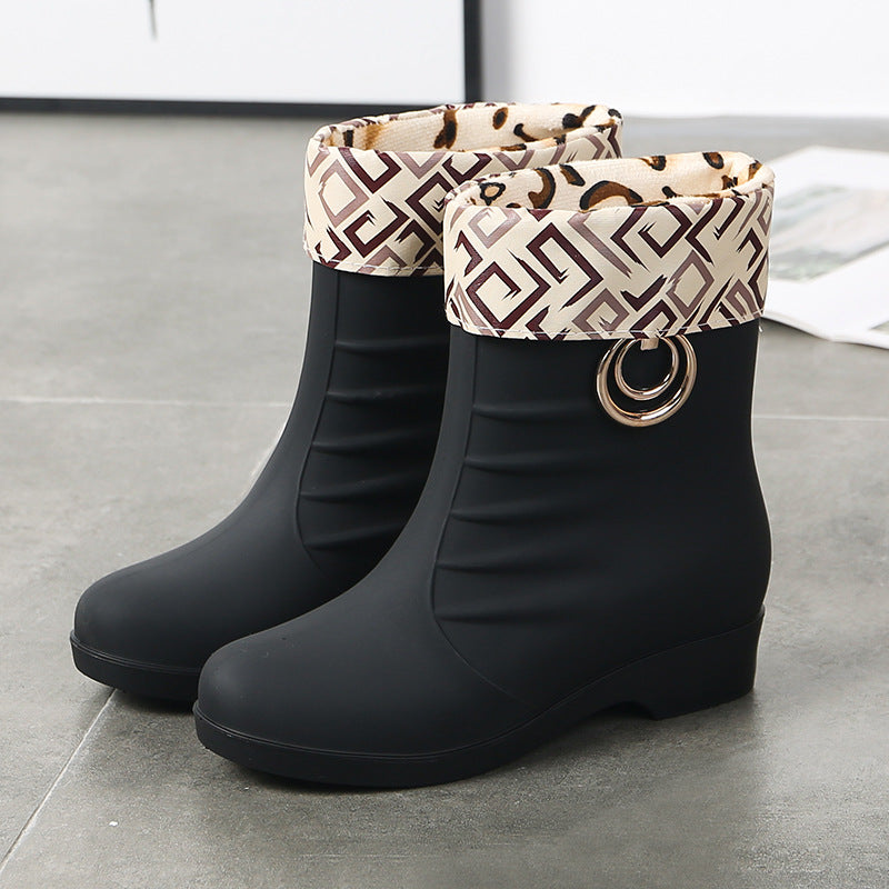 Women's Middle Tube Non-slip Warm With Velvet Rain Boots