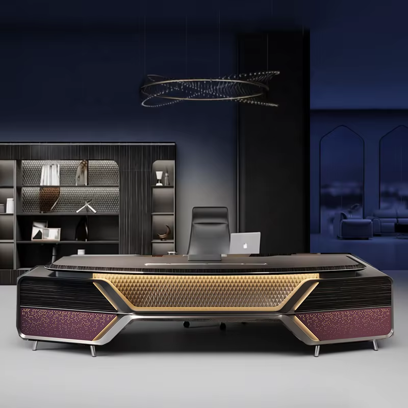 Modern Luxury Executive Wooden Office Desk & Chair Set