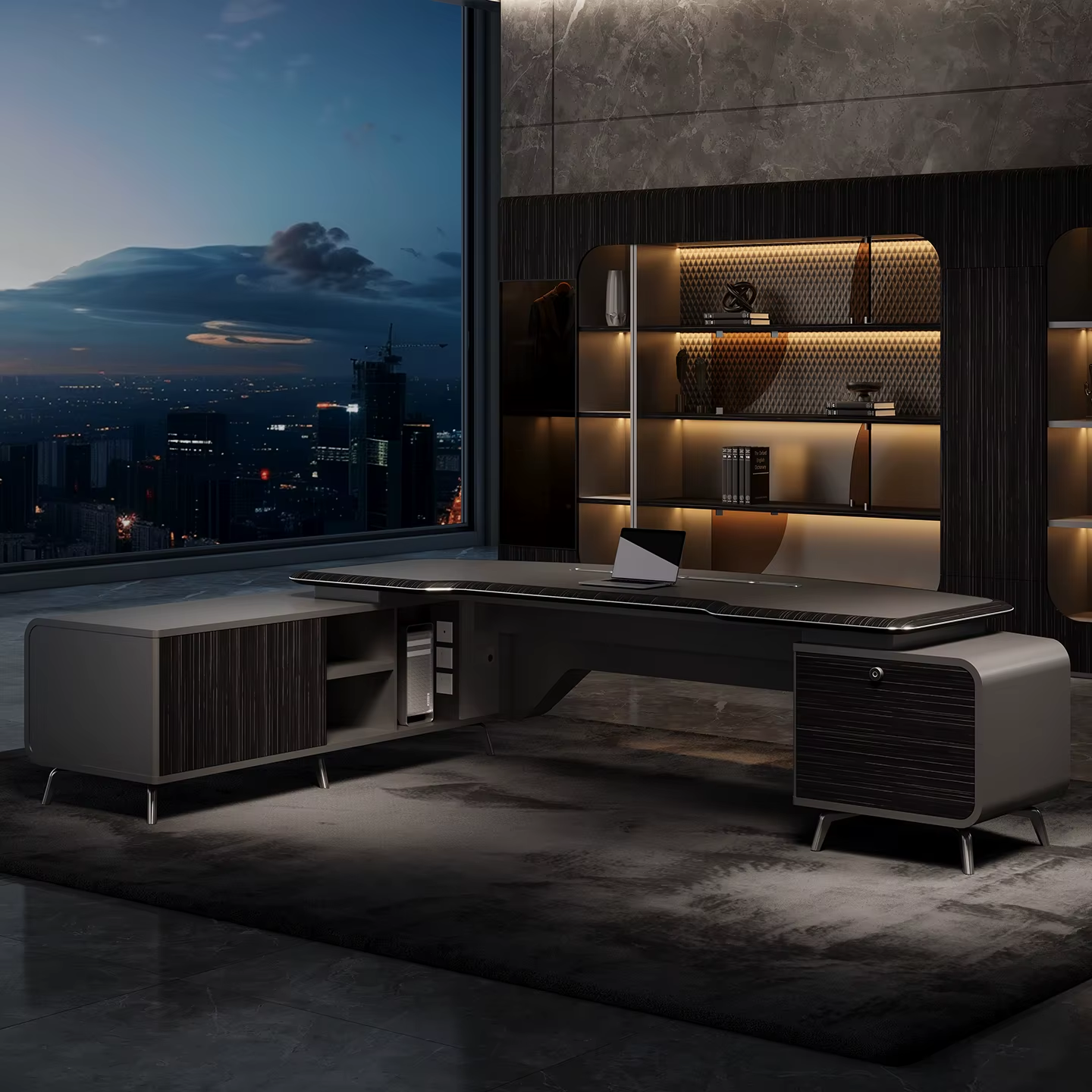 Modern Luxury Executive Wooden Office Desk & Chair Set