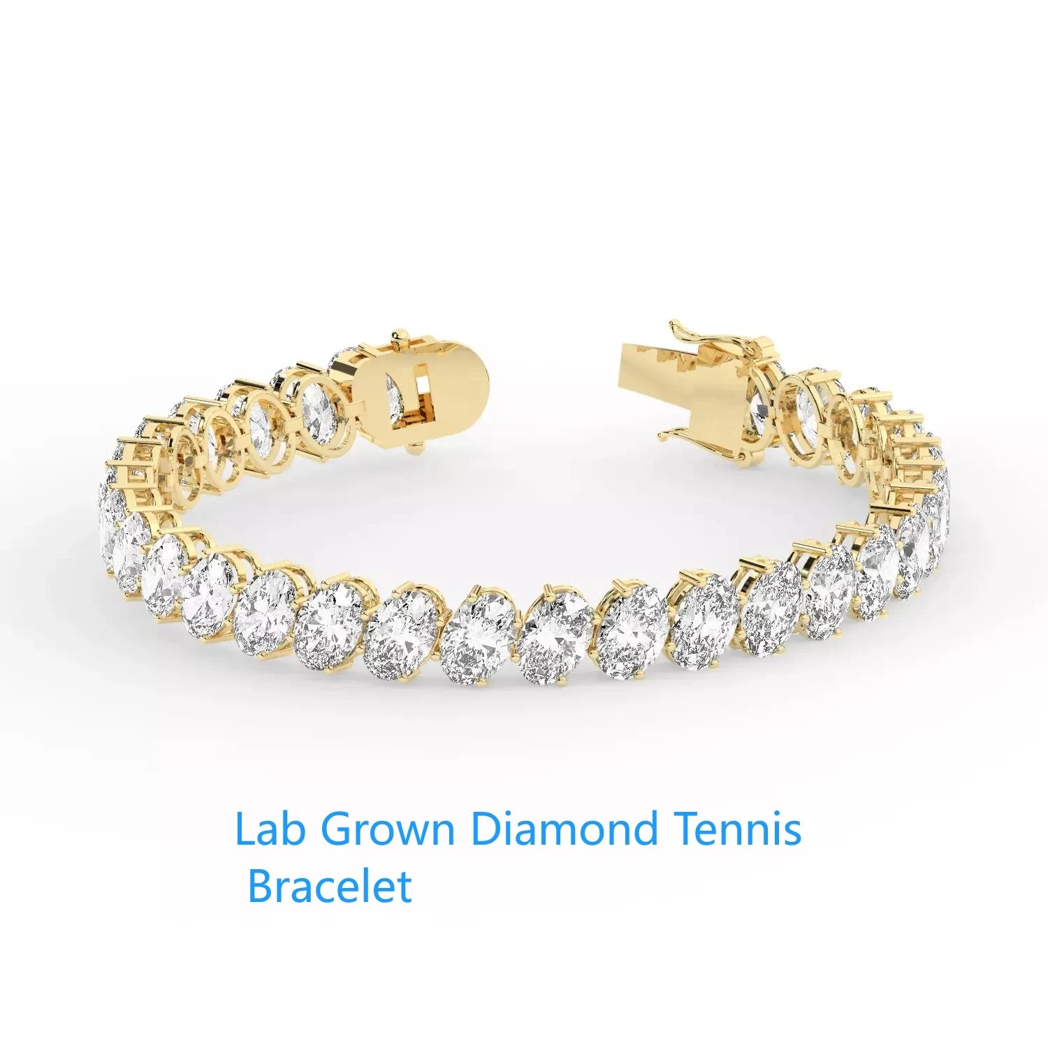 Modern Oval Cut Lab Grown Diamond Tennis Bracelet in 14K Yellow Gold