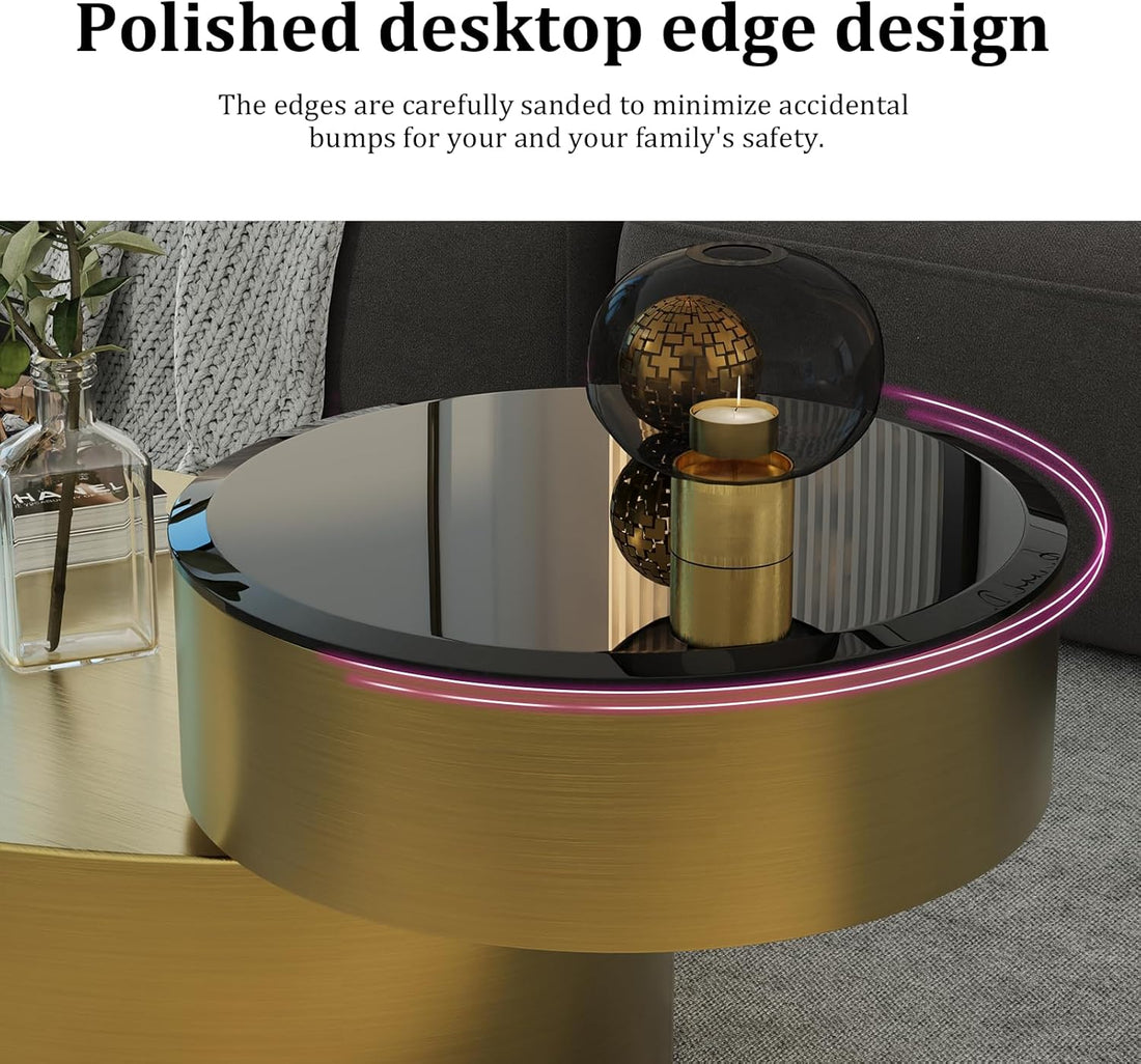 Premium Rotating Coffee Table – 2-Tier Tempered Glass Top with 360° Swivel Base, Brushed Gold Modern Center Table