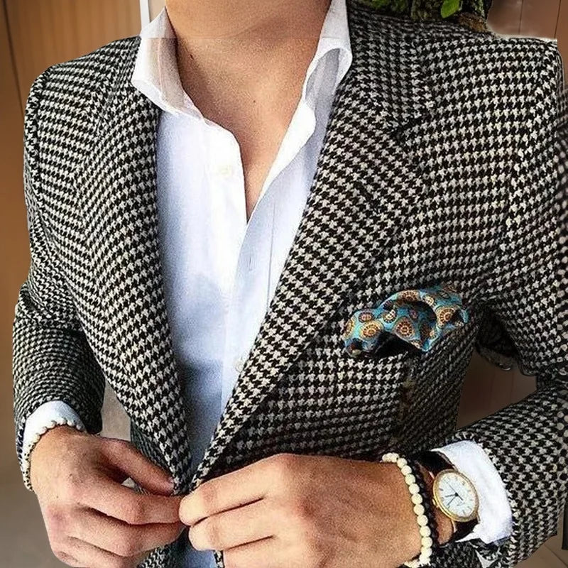 Modern Men – Houndstooth Notch Lapel Business Blazer