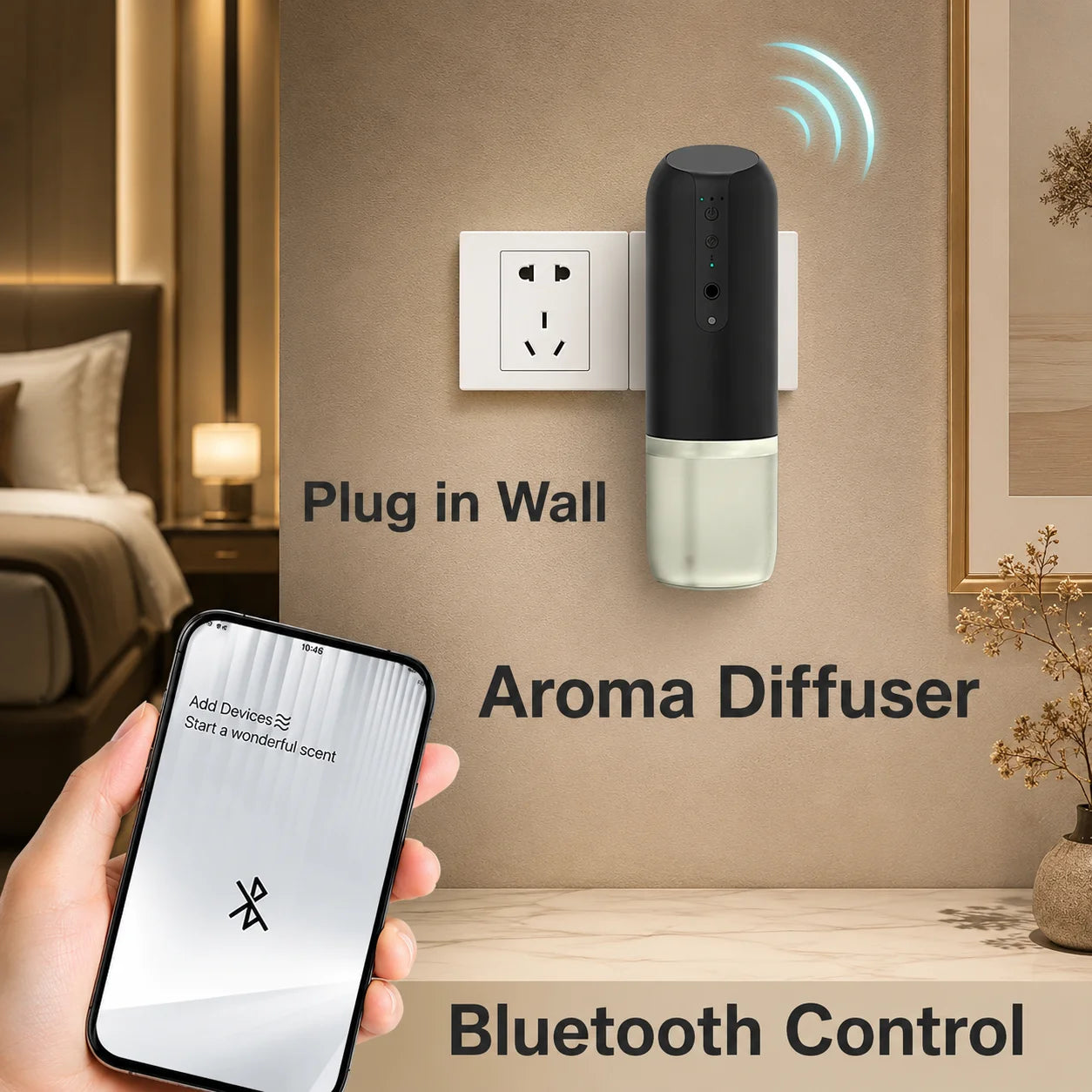 Smart Plug-In Essential Oil Aroma Diffuser, 150ml Wall-Mounted Scent Machine with Bluetooth APP Control