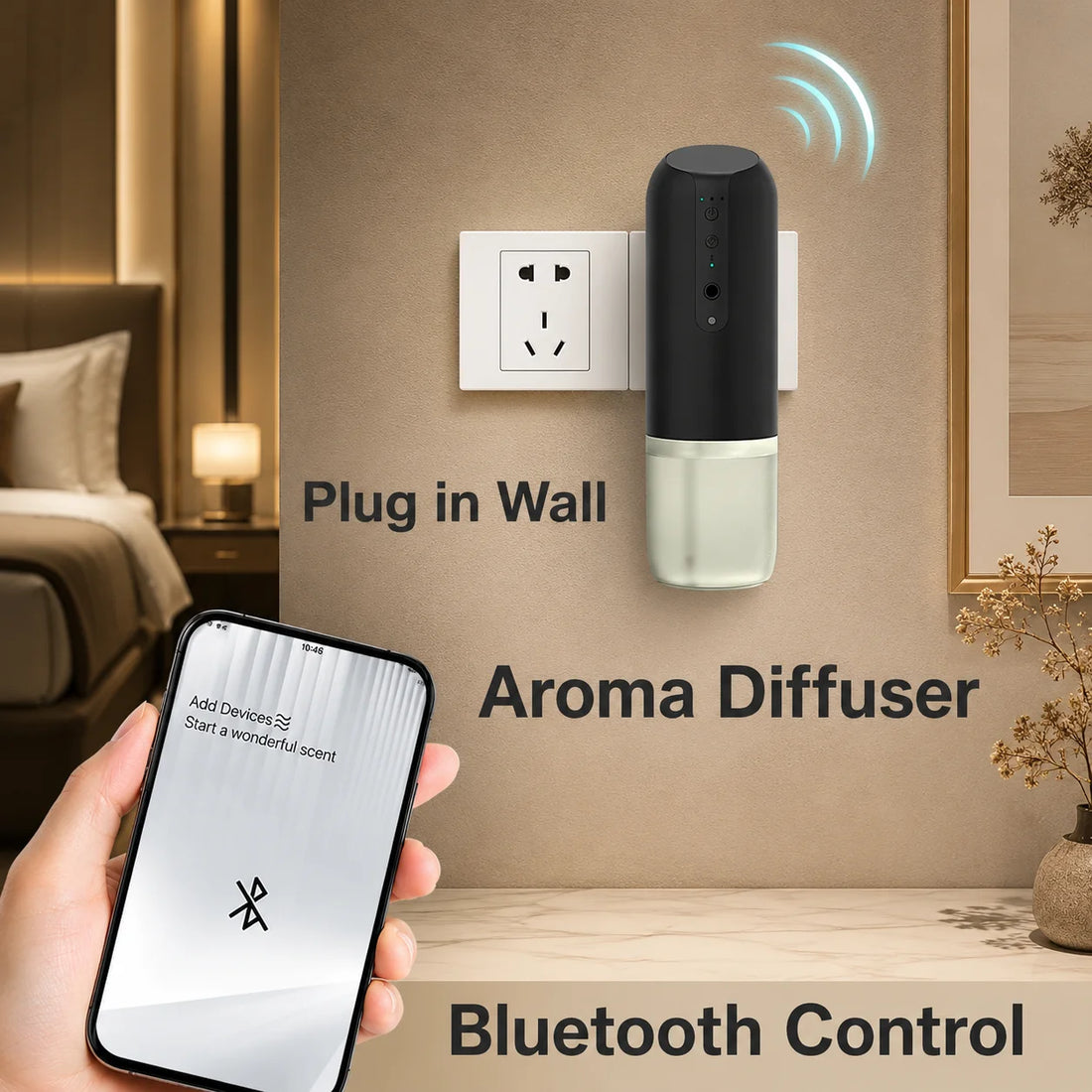 Smart Plug-In Essential Oil Aroma Diffuser, 150ml Wall-Mounted Scent Machine with Bluetooth APP Control