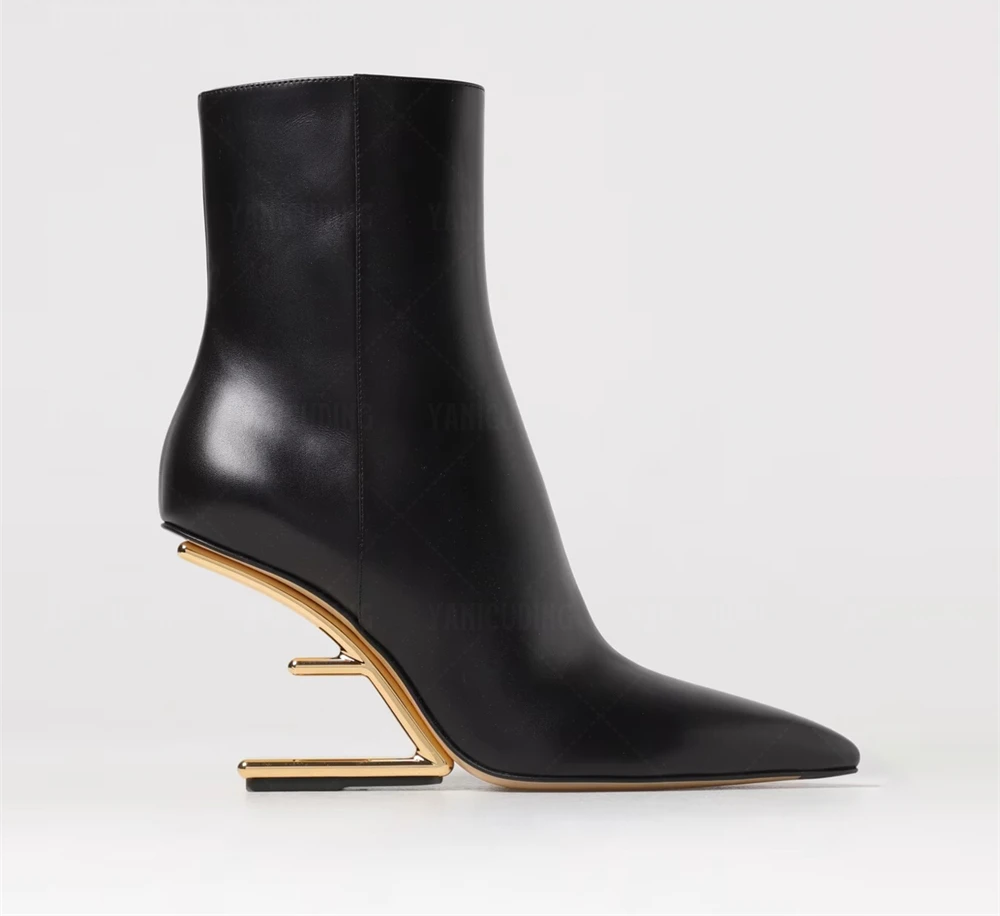 Modern Black Pointed Toe Heeled Ankle Boots for Women