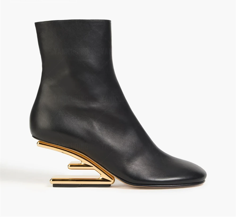Modern Black Pointed Toe Heeled Ankle Boots for Women