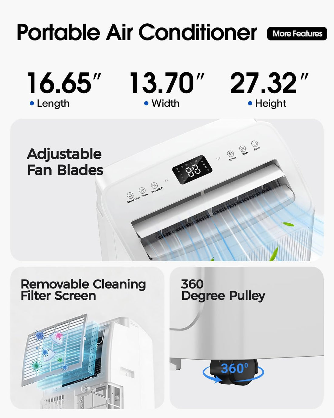 New Smart Home 5 in 1 Portable Air Conditioner 16000BTU Cooling