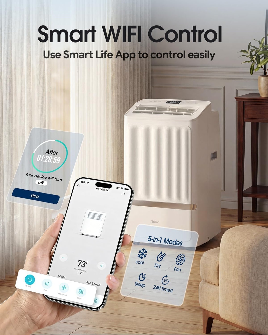 New Smart Home 5 in 1 Portable Air Conditioner 16000BTU Cooling