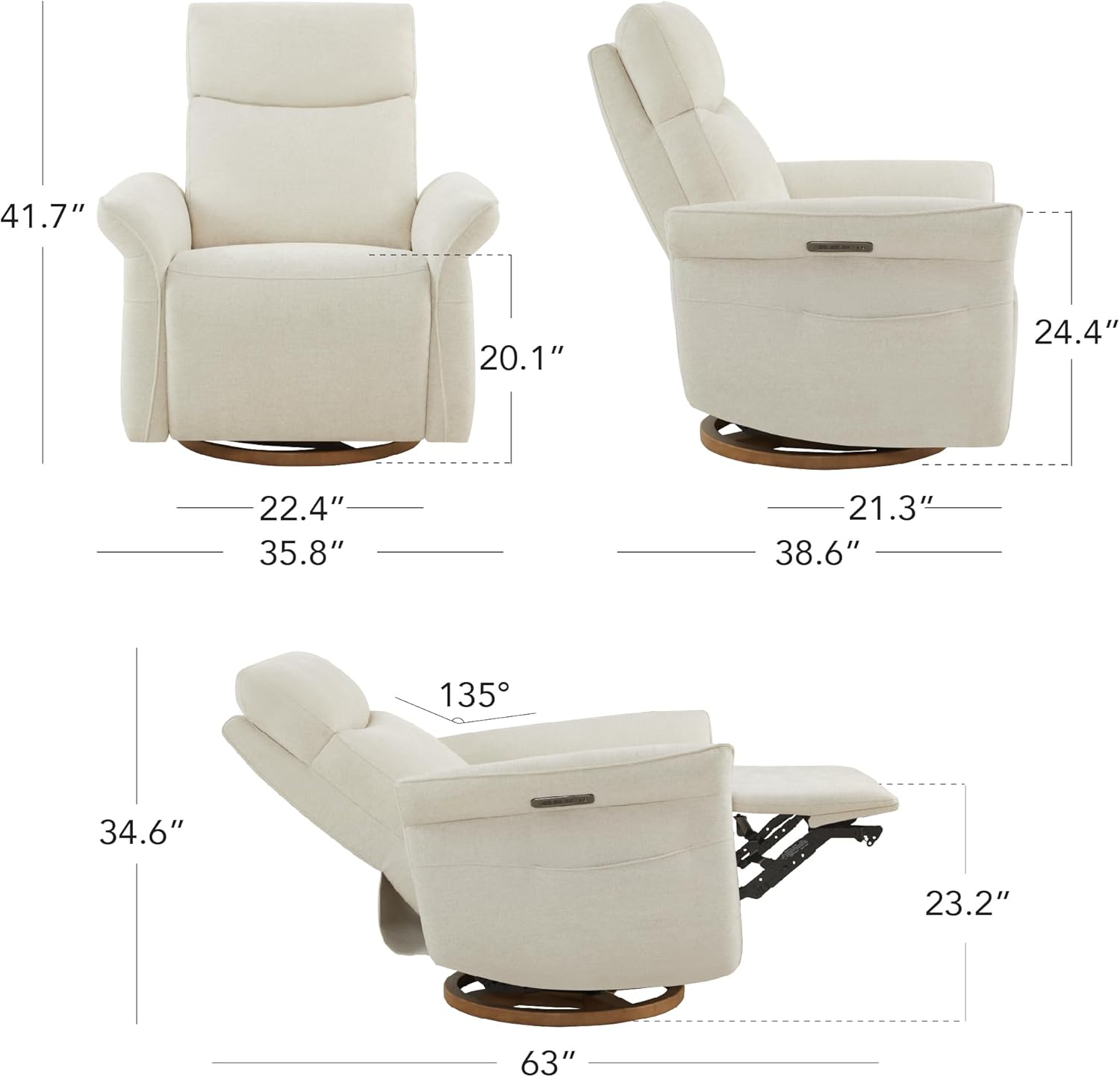 New Power Recliner Chair – Triple Motor Swivel Glider Nursery Rocking Chair with Adjustable Headrest & Lumbar Support