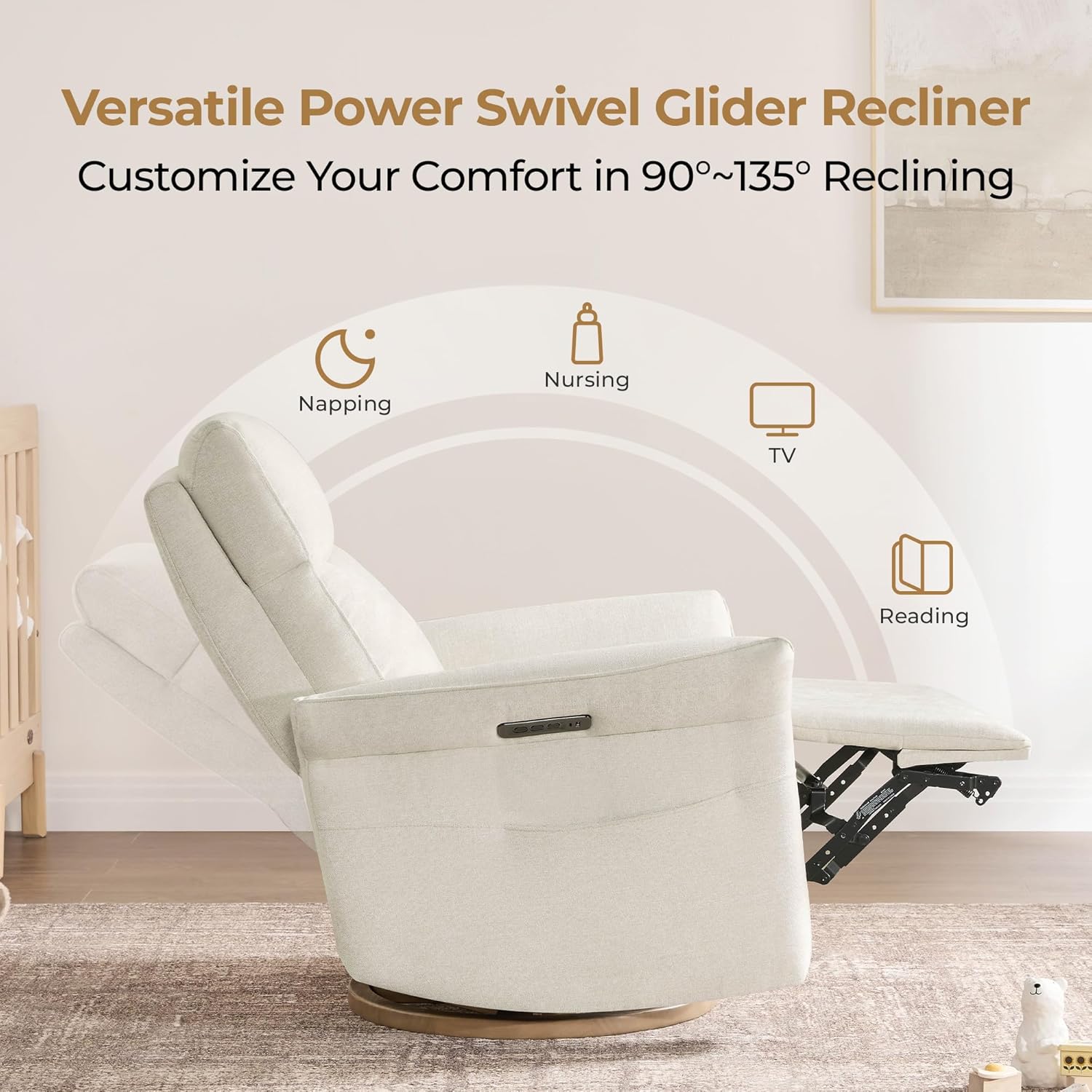 New Power Recliner Chair – Triple Motor Swivel Glider Nursery Rocking Chair with Adjustable Headrest & Lumbar Support