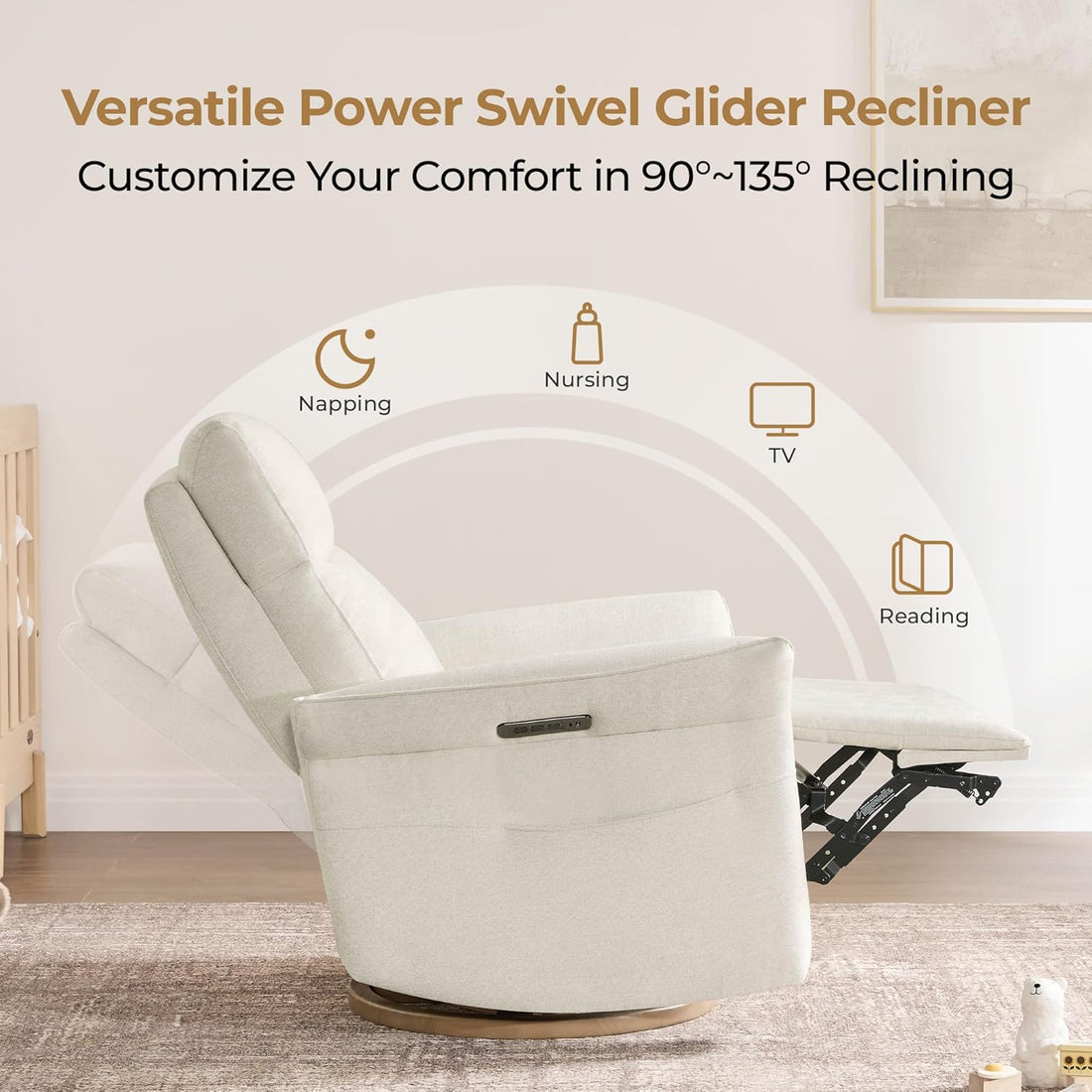 New Power Recliner Chair – Triple Motor Swivel Glider Nursery Rocking Chair with Adjustable Headrest & Lumbar Support
