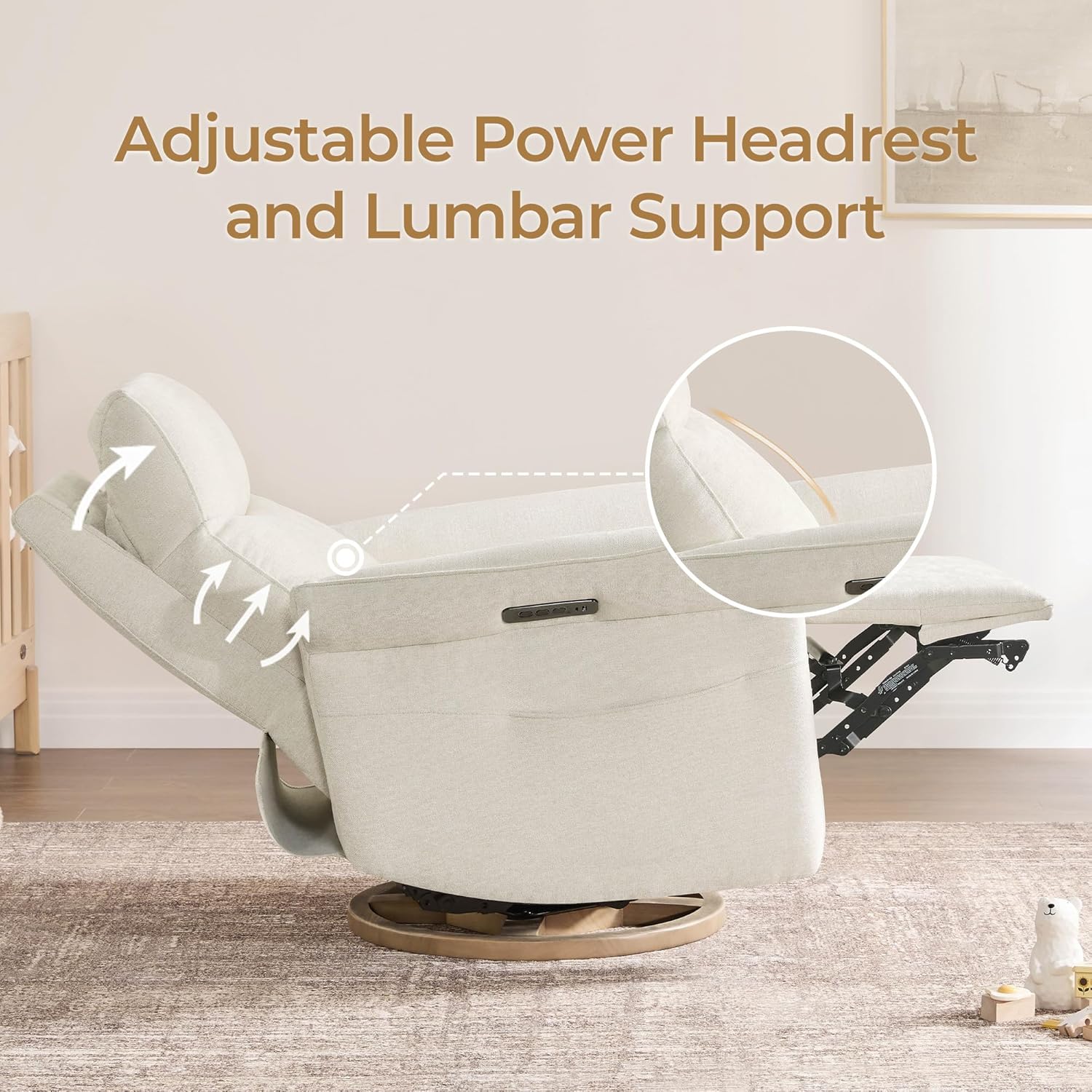 New Power Recliner Chair – Triple Motor Swivel Glider Nursery Rocking Chair with Adjustable Headrest & Lumbar Support