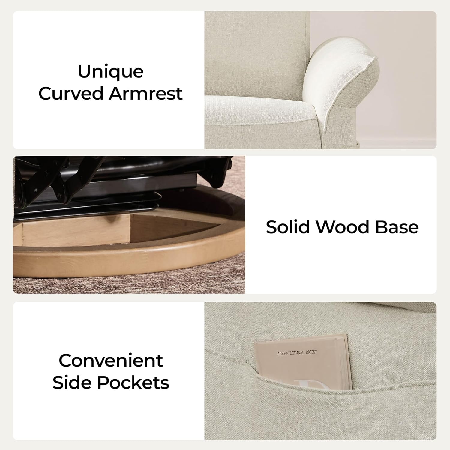 New Power Recliner Chair – Triple Motor Swivel Glider Nursery Rocking Chair with Adjustable Headrest & Lumbar Support