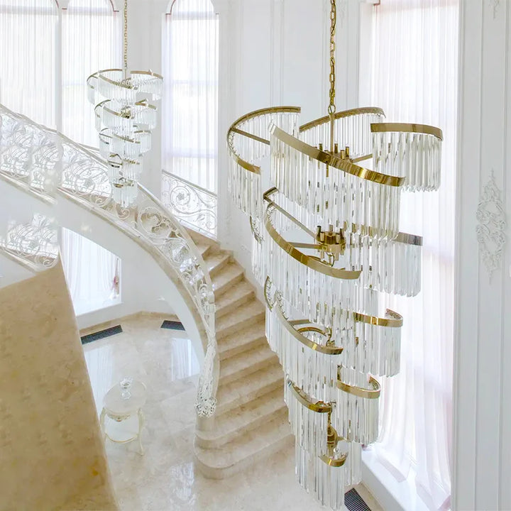 Premium Gold LED Crystal Chandelier – Luxury Hotel Lobby and Staircase Pendant Light