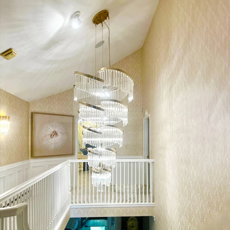 Premium Gold LED Crystal Chandelier – Luxury Hotel Lobby and Staircase Pendant Light
