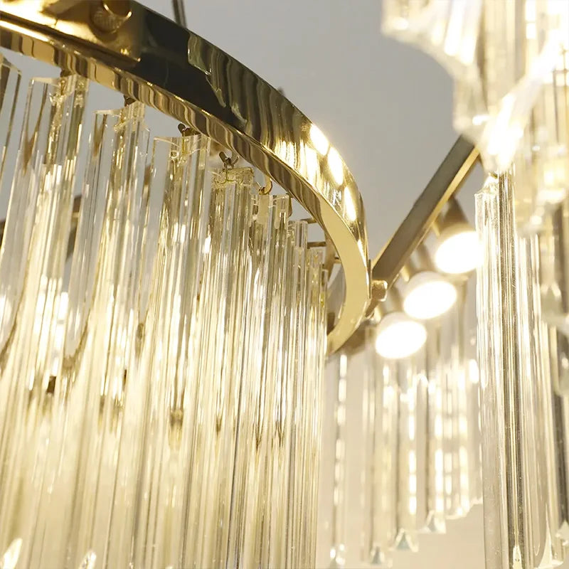 Premium Gold LED Crystal Chandelier – Luxury Hotel Lobby and Staircase Pendant Light