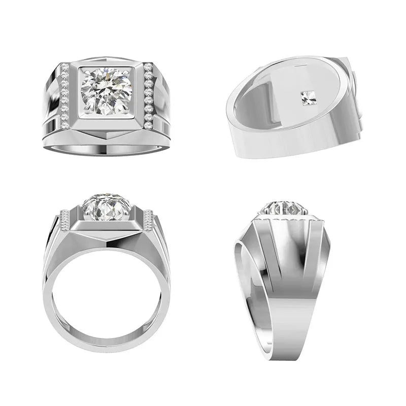 New 2CT Round-Cut Lab-Grown Diamond Men's Engagement Ring in 14K White Gold