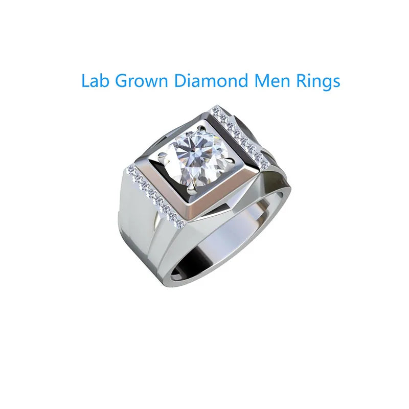 New 2CT Round-Cut Lab-Grown Diamond Men's Engagement Ring in 14K White Gold