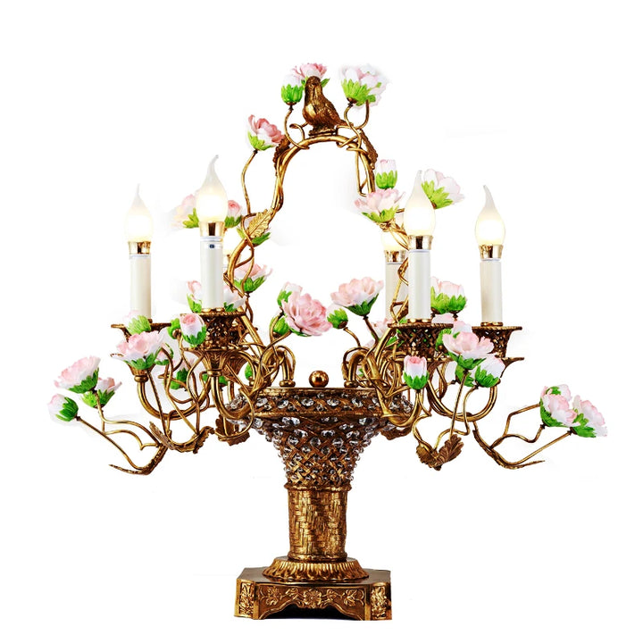 New Red European Flower Table Lamp – Elegant Decorative Bedroom Lighting