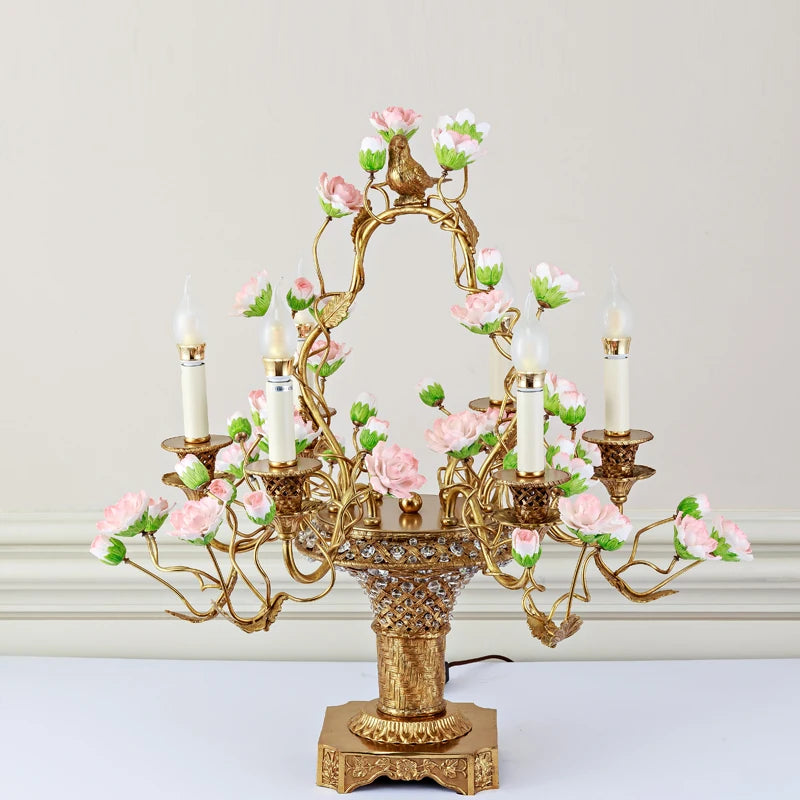 New Red European Flower Table Lamp – Elegant Decorative Bedroom Lighting