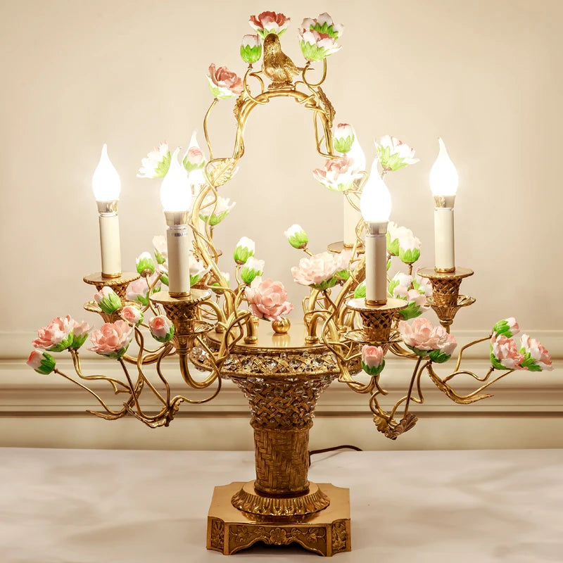 New Red European Flower Table Lamp – Elegant Decorative Bedroom Lighting