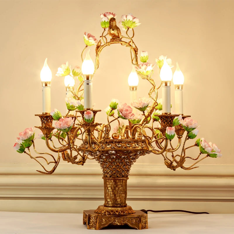 New Red European Flower Table Lamp – Elegant Decorative Bedroom Lighting