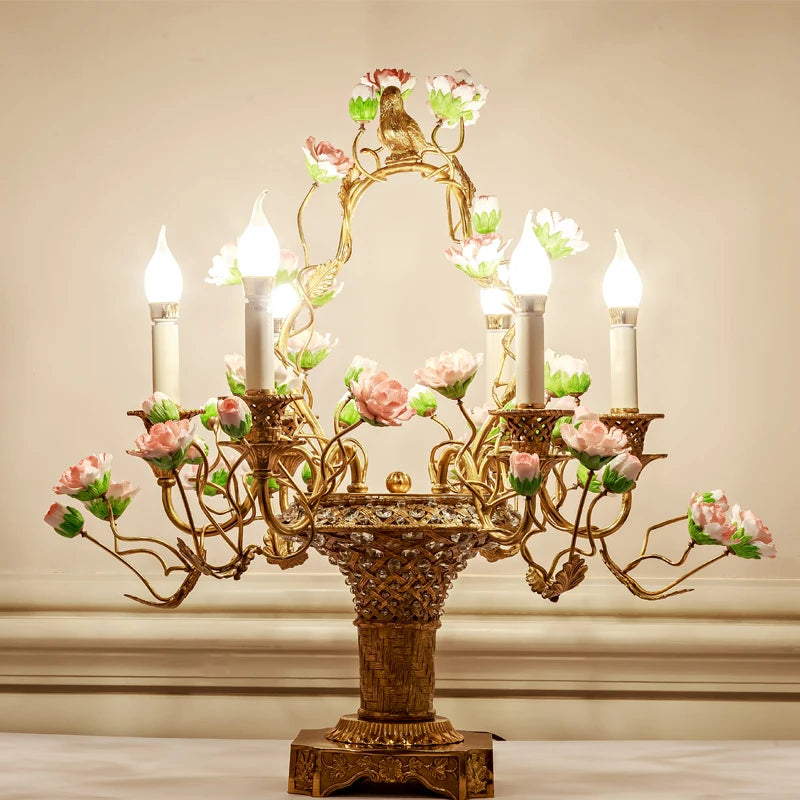 New Red European Flower Table Lamp – Elegant Decorative Bedroom Lighting