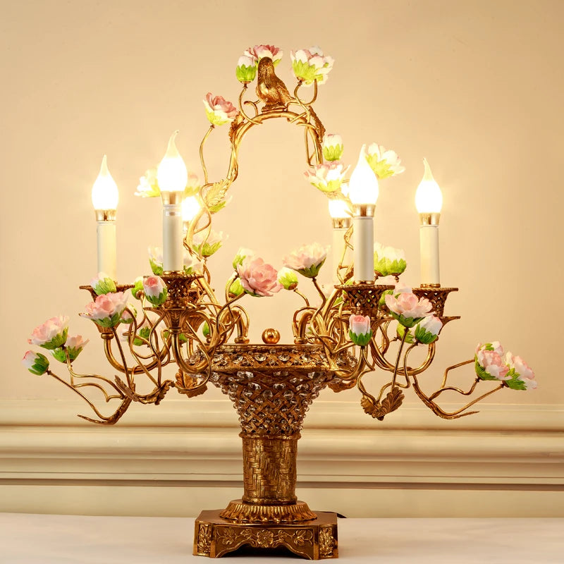 New Red European Flower Table Lamp – Elegant Decorative Bedroom Lighting