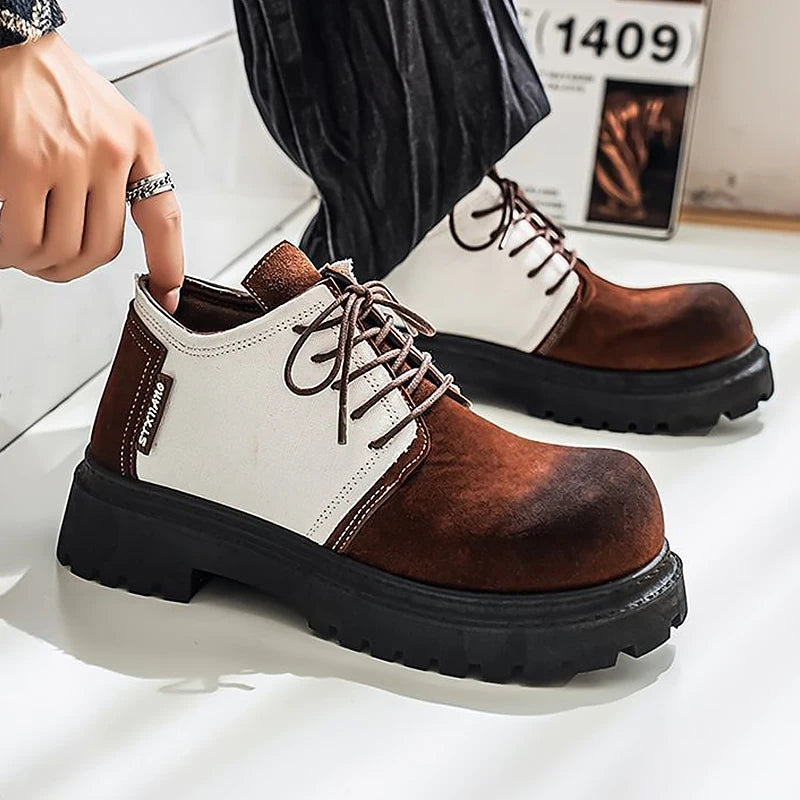 Retro Men’s Derby Shoes – Big Head Platform Sneakers, Handmade Shoes