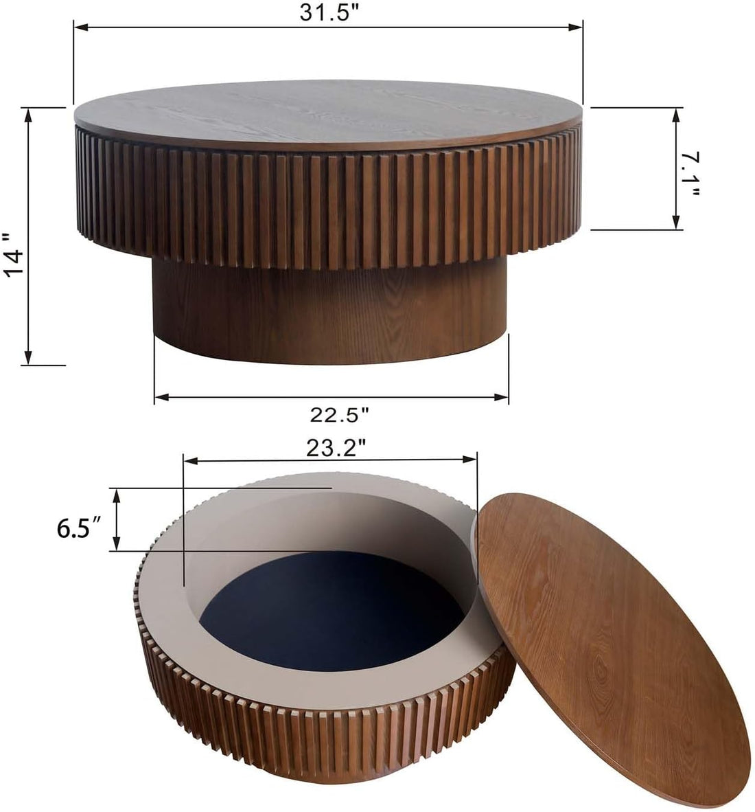 New Round  31" Coffee Table with Storage, Modern Wooden Coffee Table for Home Decor