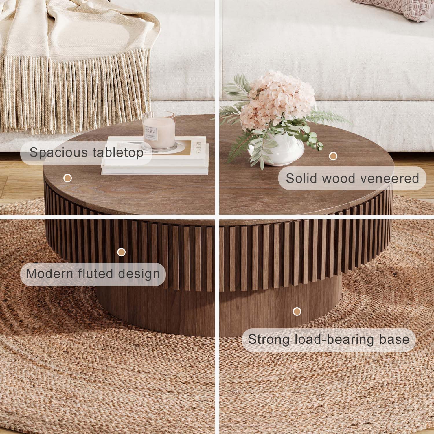 New Round  31" Coffee Table with Storage, Modern Wooden Coffee Table for Home Decor