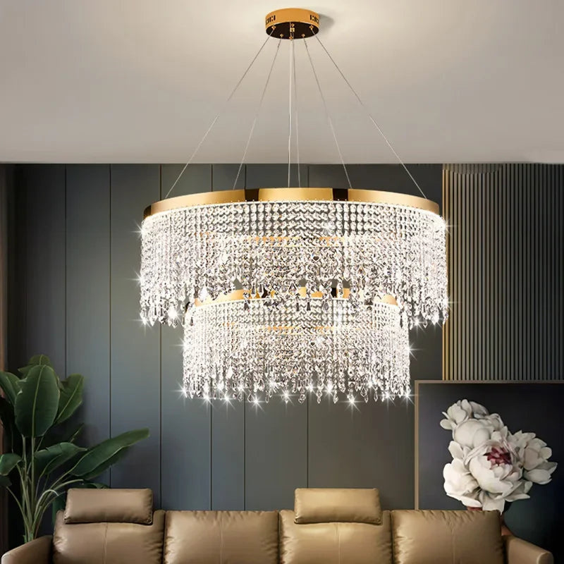 Royal Nordic LED Crystal Chandelier – Luxury Circular Pendant Ceiling Light