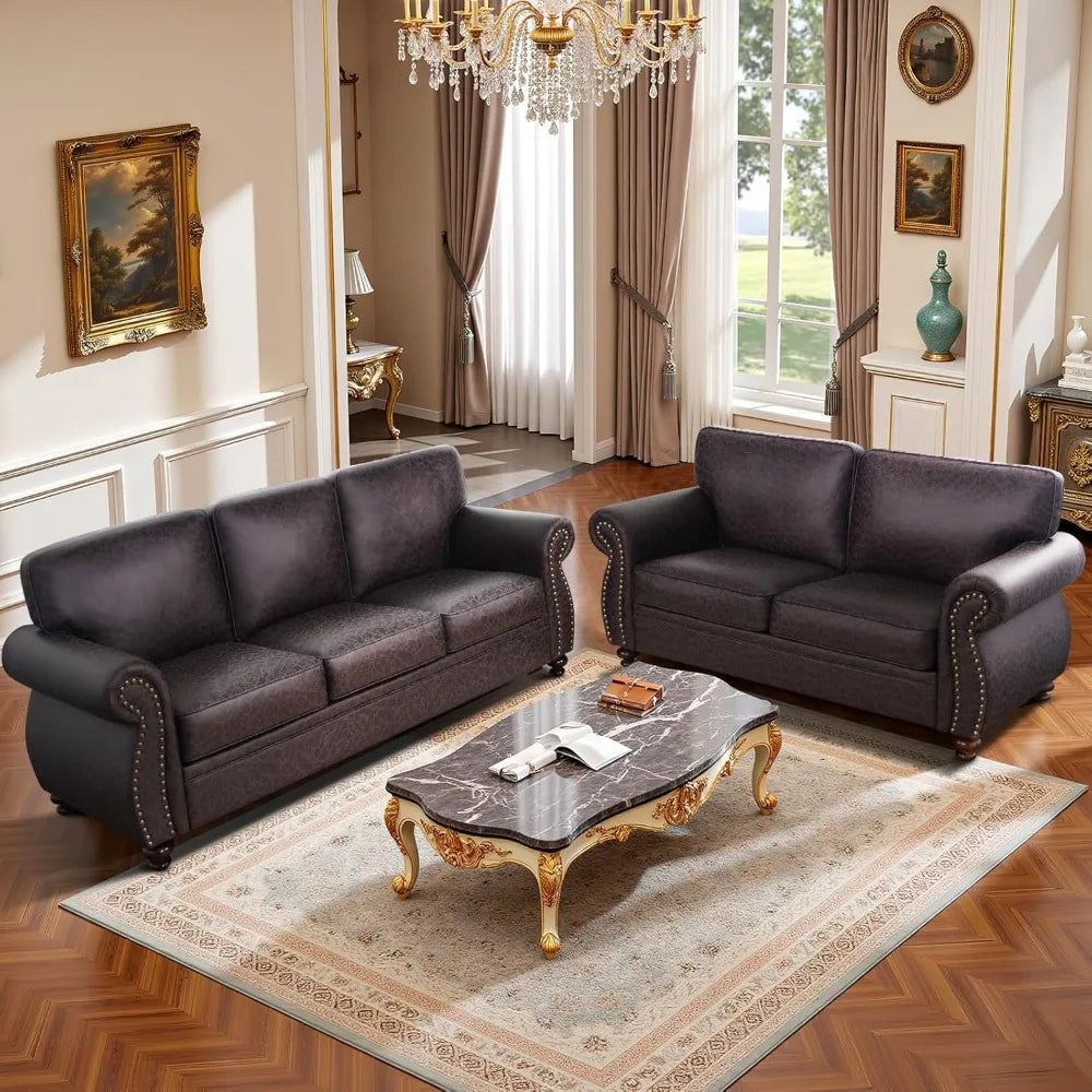 Living Room Furniture Sofa Set Mid-Century with Rivet Design