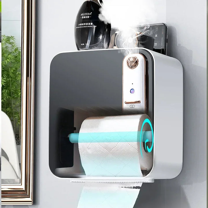 New Smart Induction Multi function Aromatherapy Toilet Tissue Box Wall Mounted Roll Paper Storage Rack Bathroom Tissue Holder Non Perforated