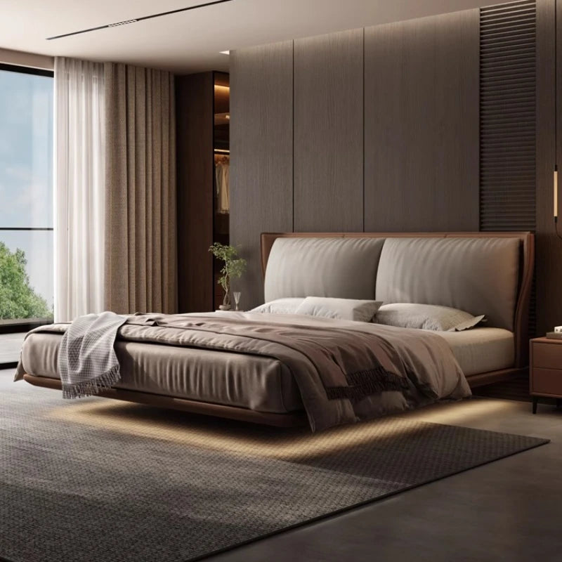 Modern Genuine Leather Bed Wedding Home Furniture