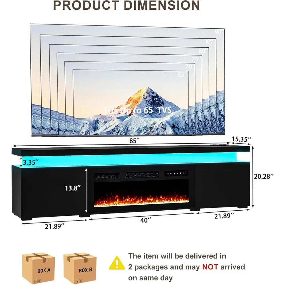 New  Fireplace TV Stand for 90 Inch Tvs, Modern with LED Lights