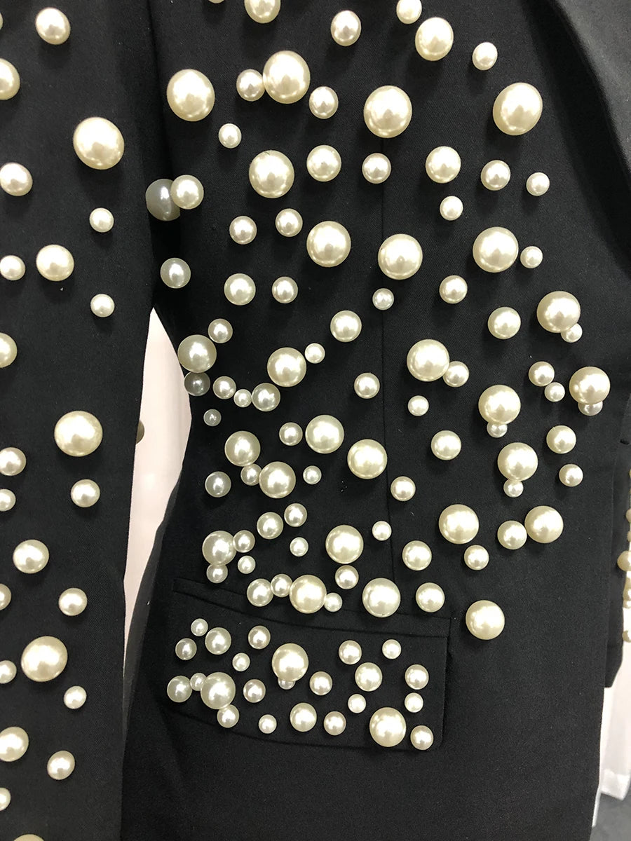 Modern Spliced Pearls Two Piece Women Skirt Office Suit 