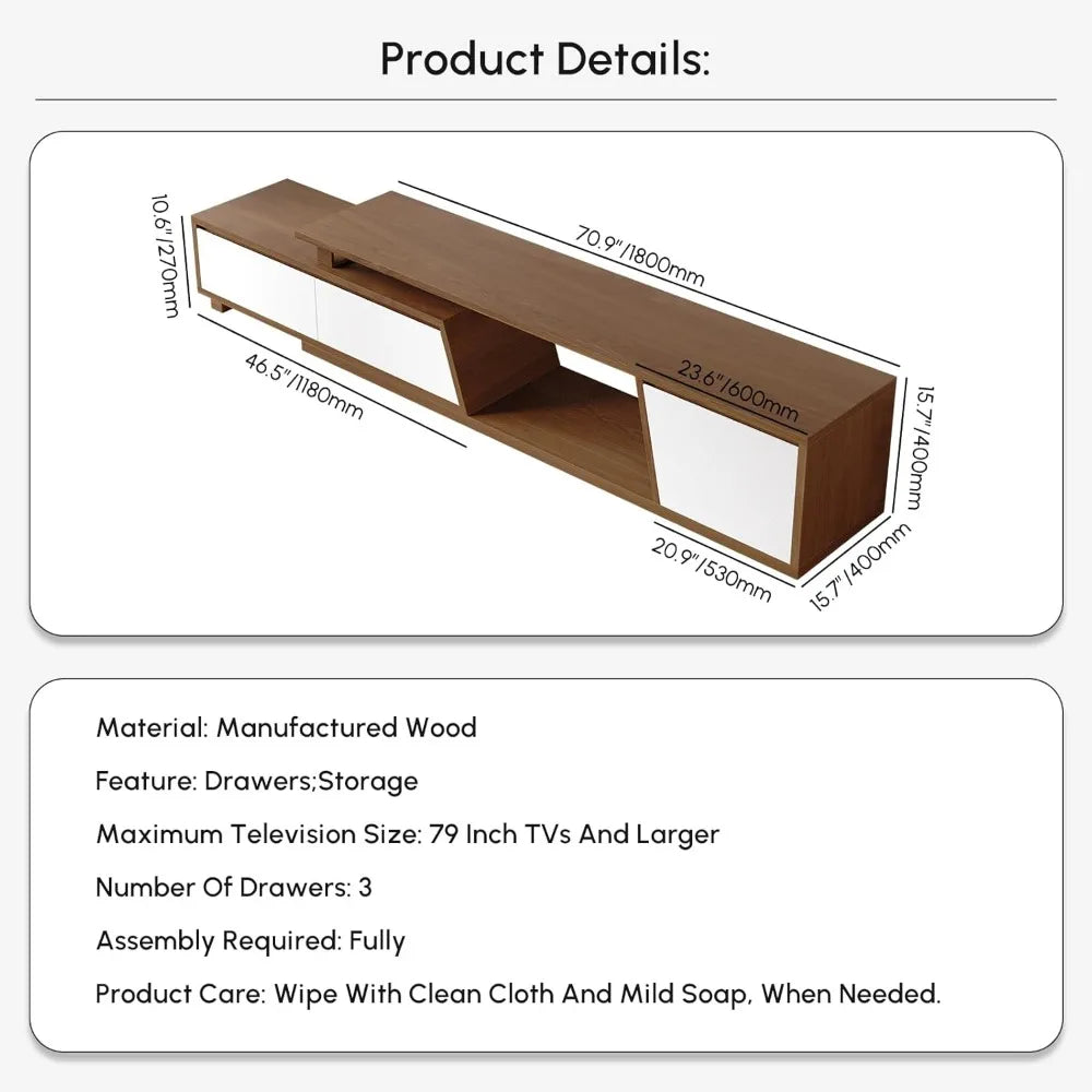 New Walnut Extendable TV Stand with 3 Drawers 