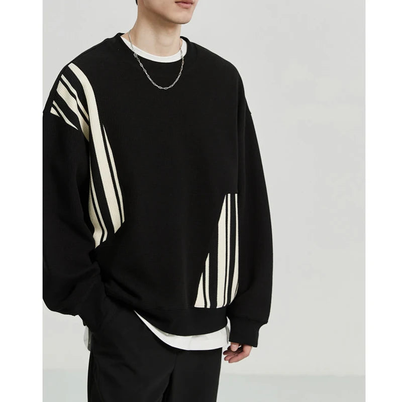 New Designed Trendy Striped Patchwork Long Sleeve Modern Streetwear Sweatshirt 