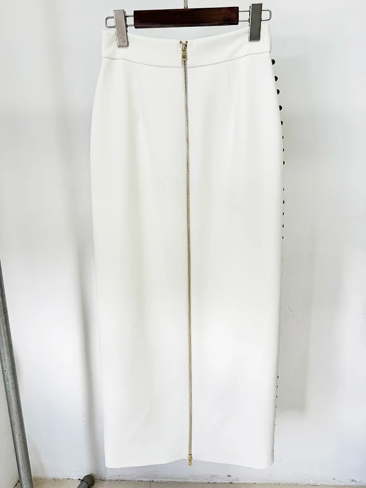 New Fusion Designed Runway Suit Set Women'S Pearls Beaded Tops Long Skirt Set 2Pcs