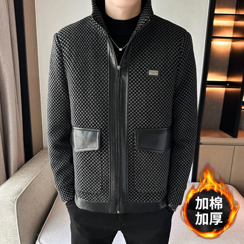 New Autumn/Winter Luxury Stylish Men's Chenille Plus Cotton Thickened and Warm Middle Aged Fashion Business Jacket