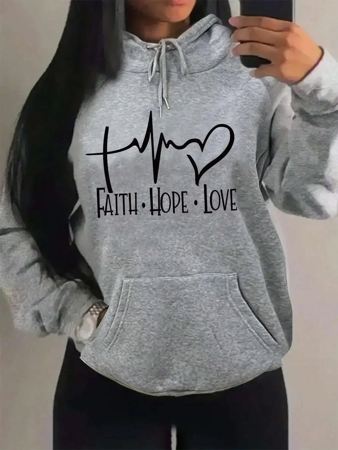 Unisex Fusion Printed Hoodies Faith Hope Love Letter Graphic Women Hoody Street Casual Loose 