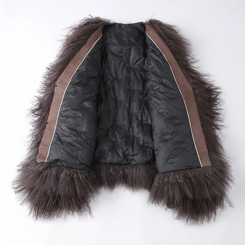 Women'S Fashion Mongolian Fur Coats 2024 Lady Thick Warm Winter Jacket Suede Outwear